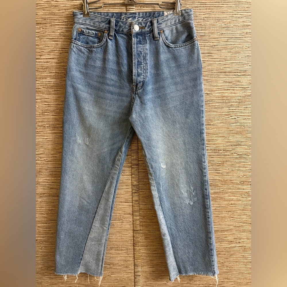 We The Free Patchwork Button Fly Jeans Ankle Crop Raw Hem High Rise Size 26